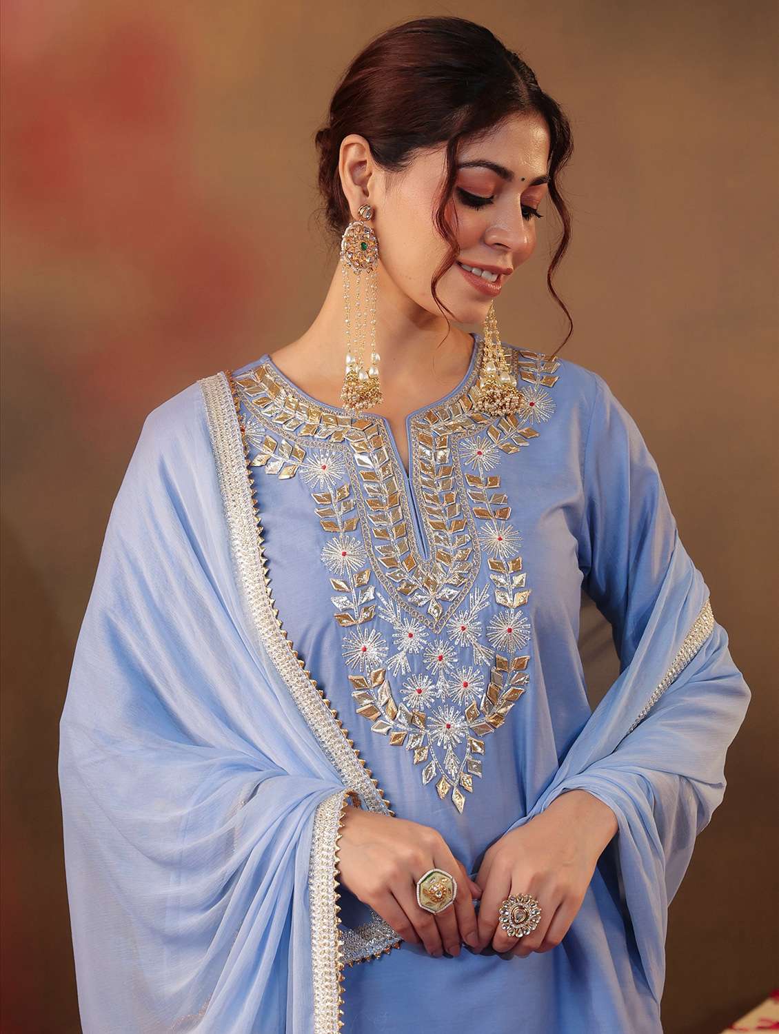 women three quarter sleeve kurta sharara with dupatta set - 22062095 - Standard Image - 5