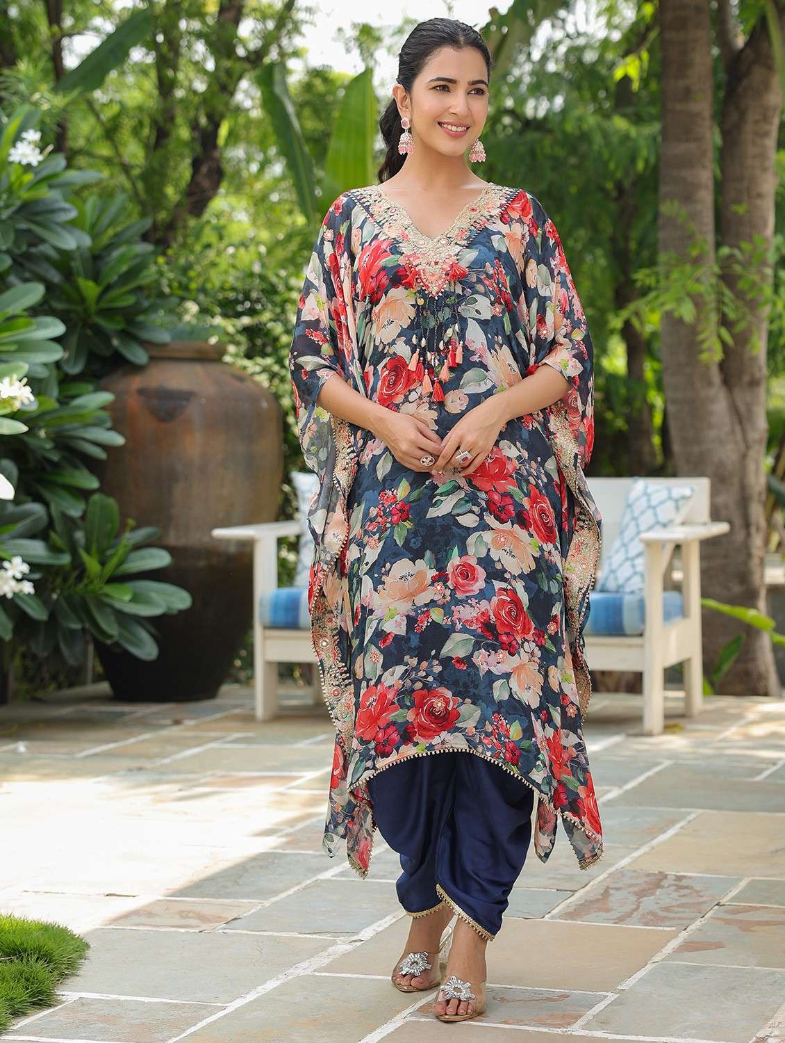 women floral printed kimono sleeve kaftan set - 22062100 - Zoom Image - 0