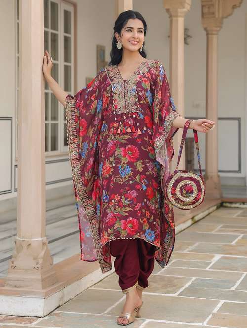 women floral printed kimono sleeve kaftan set - 22062102 - Standard Image - 0