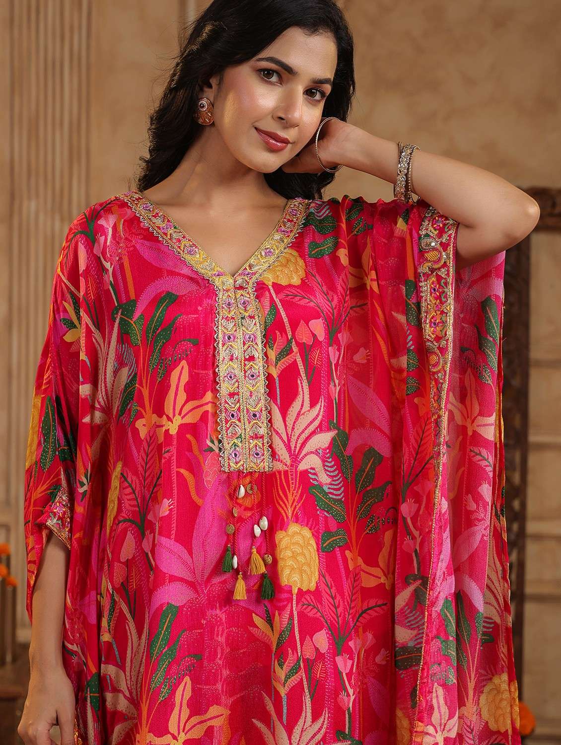 women floral printed kimono sleeve kaftan set - 22062103 - Standard Image - 3