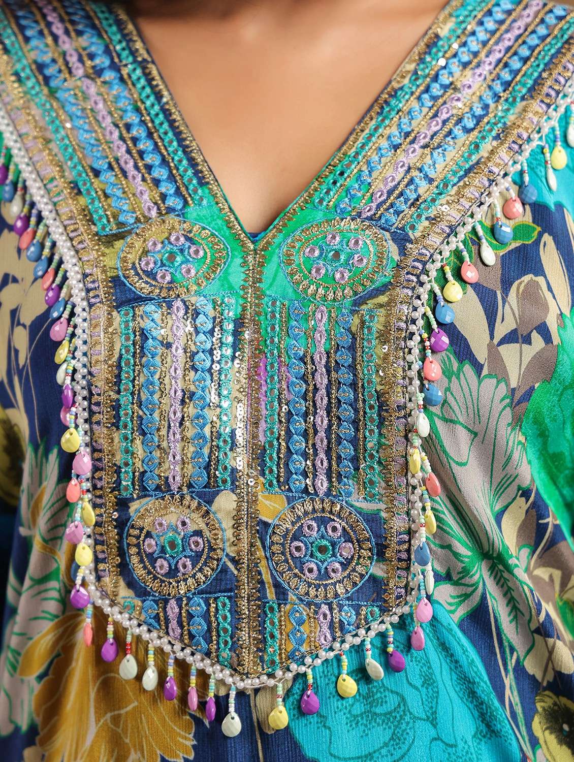 Women Floral Printed Kimono Sleeve Kaftan Set