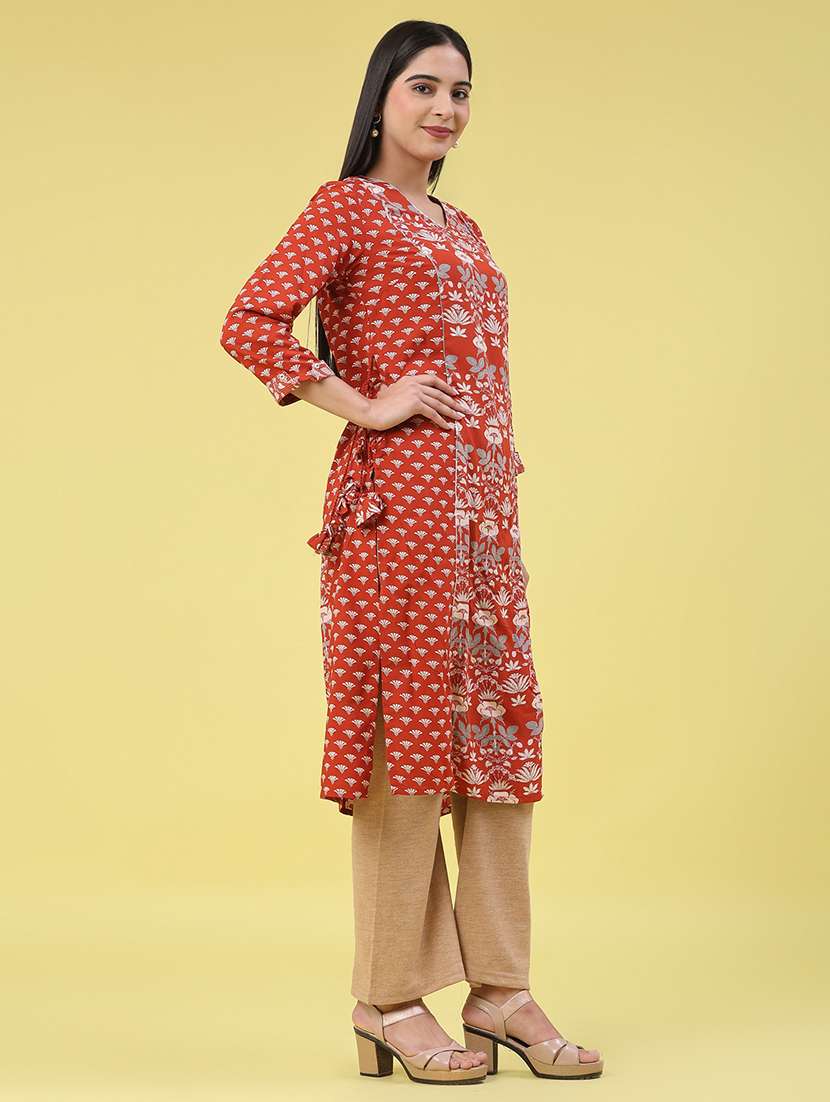 women printed v neck kurta - 22062448 -  Standard Image - 3