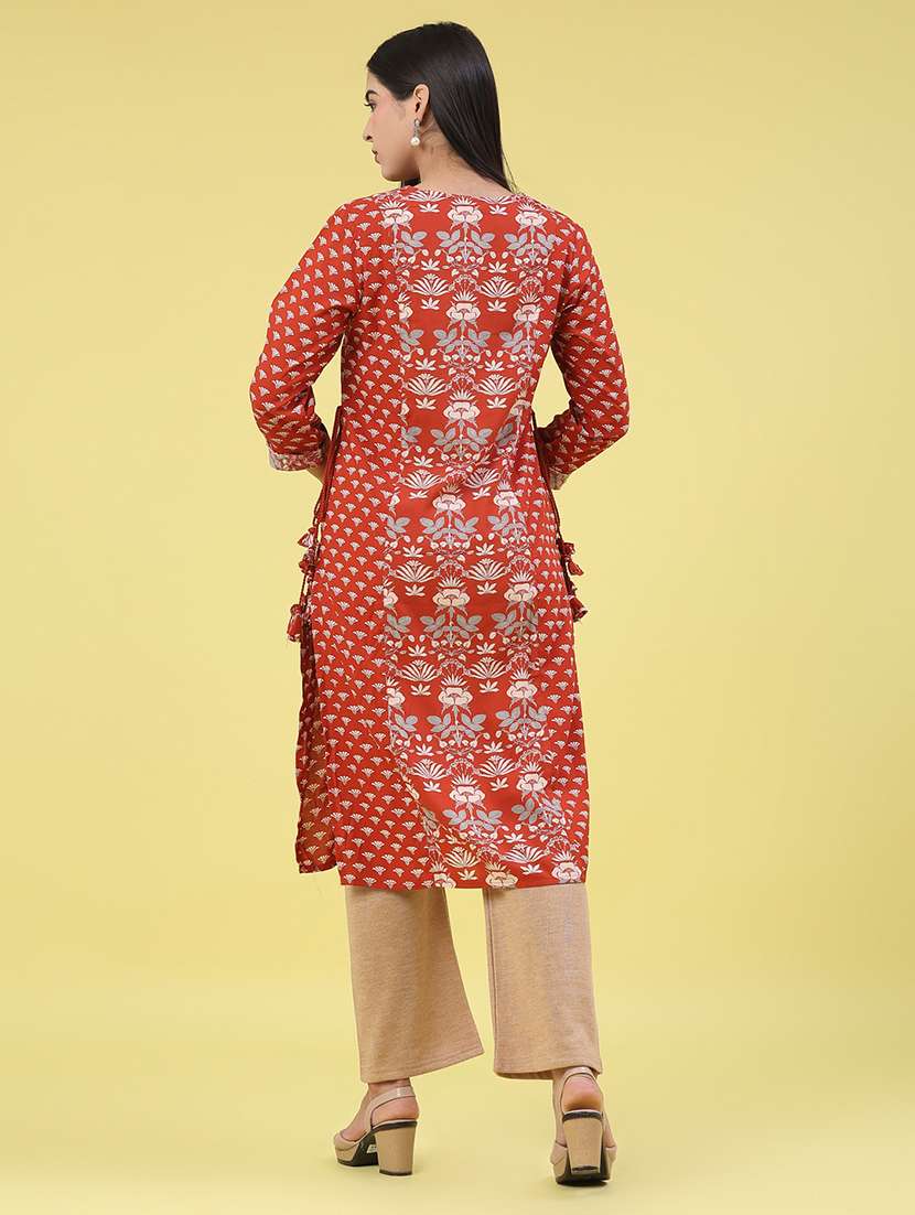 women printed v neck kurta - 22062448 -  Standard Image - 5