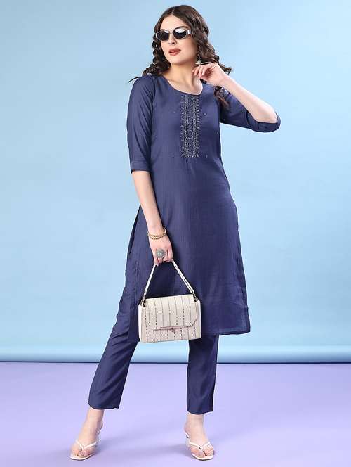 women three quarter sleeve kurta and pant  - 22062513 -  Standard Image - 0