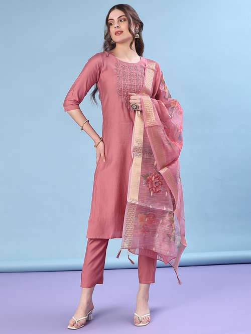 women three quarter sleeve kurta and pant with dupatta  - 22062514 -  Standard Image - 0