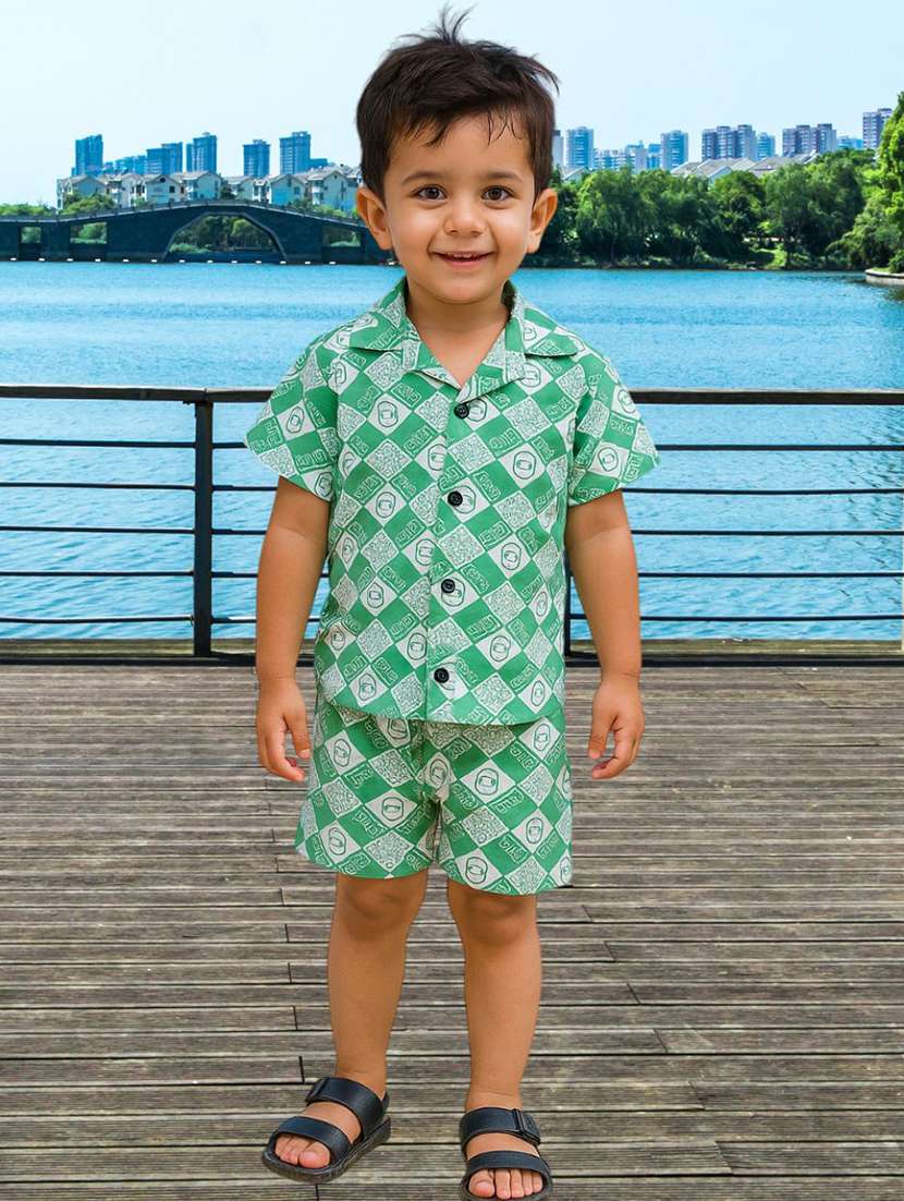 boys printed shirt & shorts co-ords set