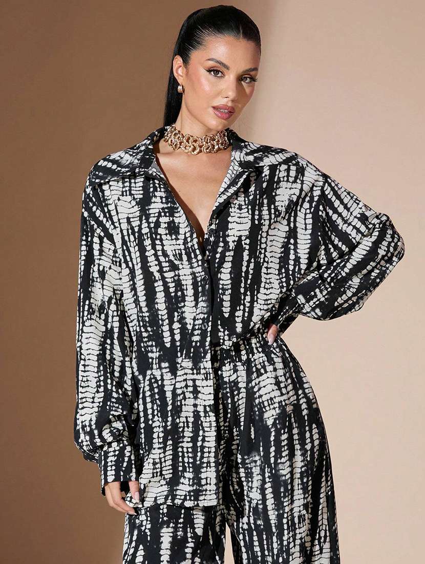 women printed long sleeve shirt and trouser co-ord set - 22062924 - Standard Image - 3