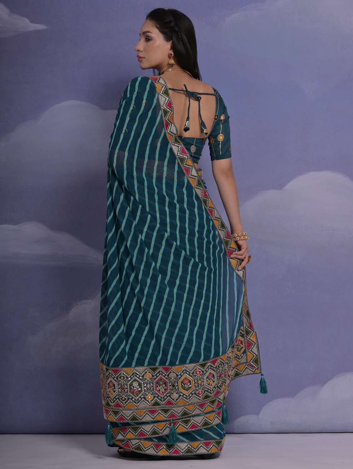 Women Striped Bordered Saree With Blouse