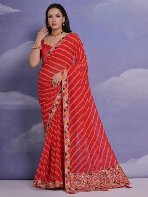 women striped bordered saree with blouse - 22062941 - Standard Image - 0