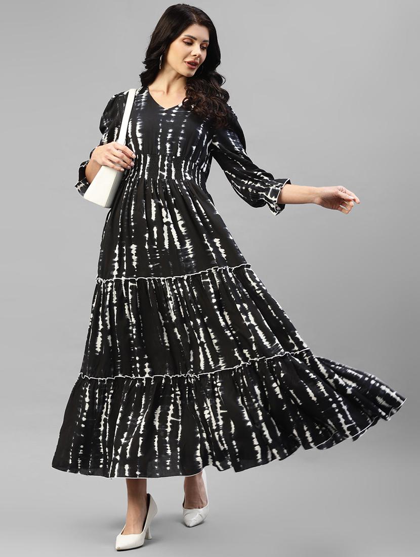 women printed puff sleeve tiered maxi dress - 22062957 - Zoom Image - 0