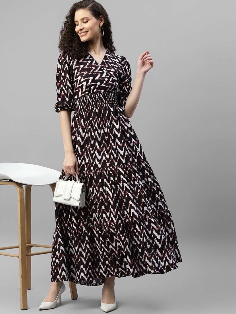 women printed puff sleeve tiered maxi dress - 22062996 -  Zoom Image - 0