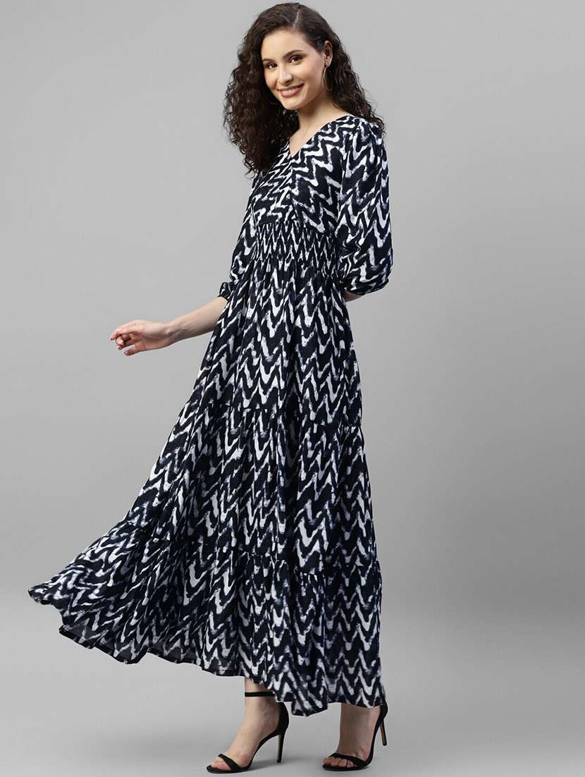 women printed puff sleeve tiered maxi dress - 22062997 - Zoom Image - 0