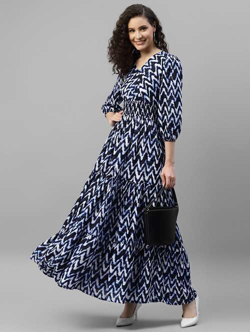 women printed puff sleeve tiered maxi dress - 22062998 - Standard Image - 0
