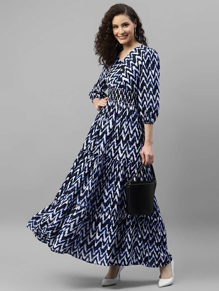 women printed puff sleeve tiered maxi dress - 22062998 - Zoom Image - 0
