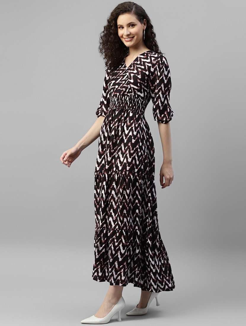 women printed puff sleeve tiered maxi dress - 22062999 - Zoom Image - 0