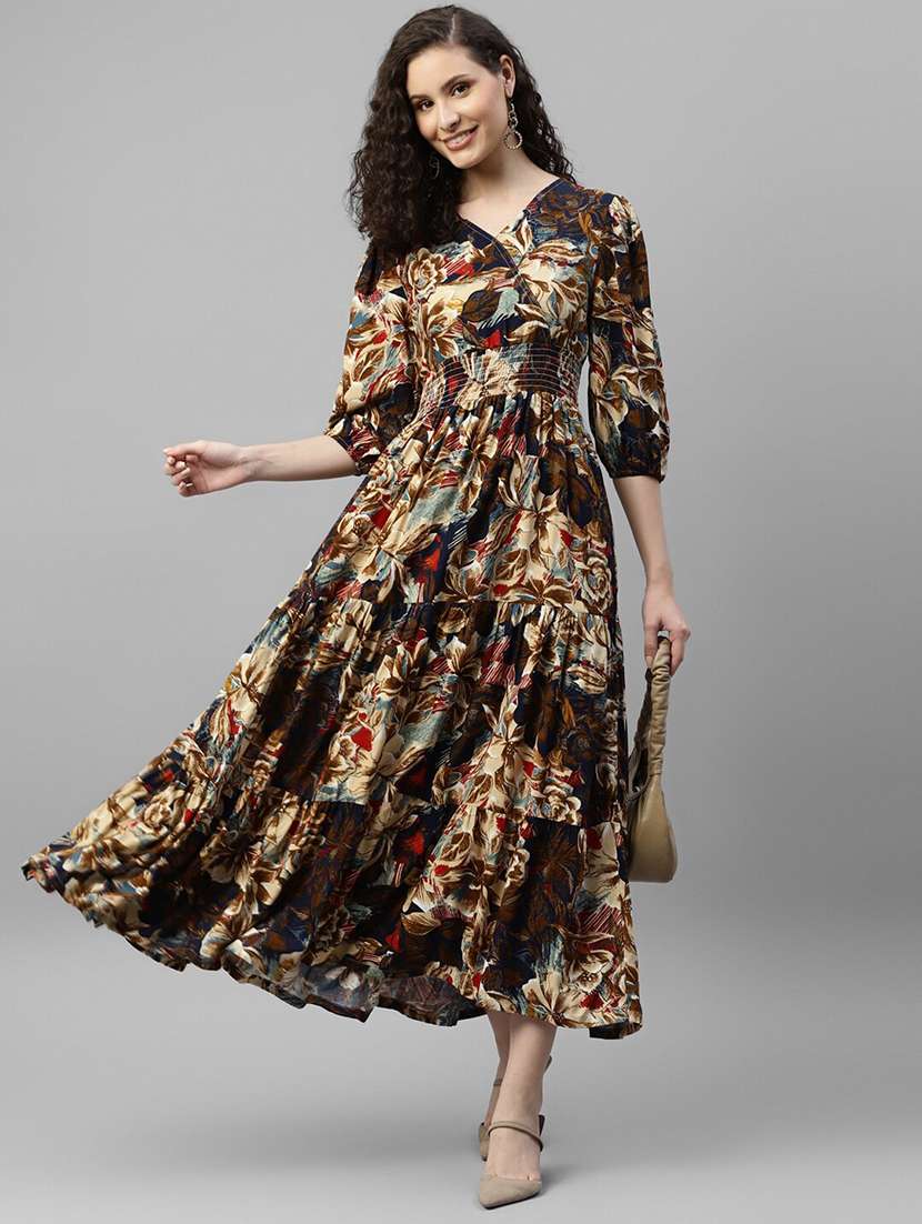 women printed puff sleeve tiered maxi dress - 22063014 - Zoom Image - 0