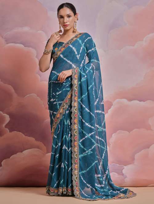 women tie & dye printed bordered saree with blouse - 22063026 -  Standard Image - 0