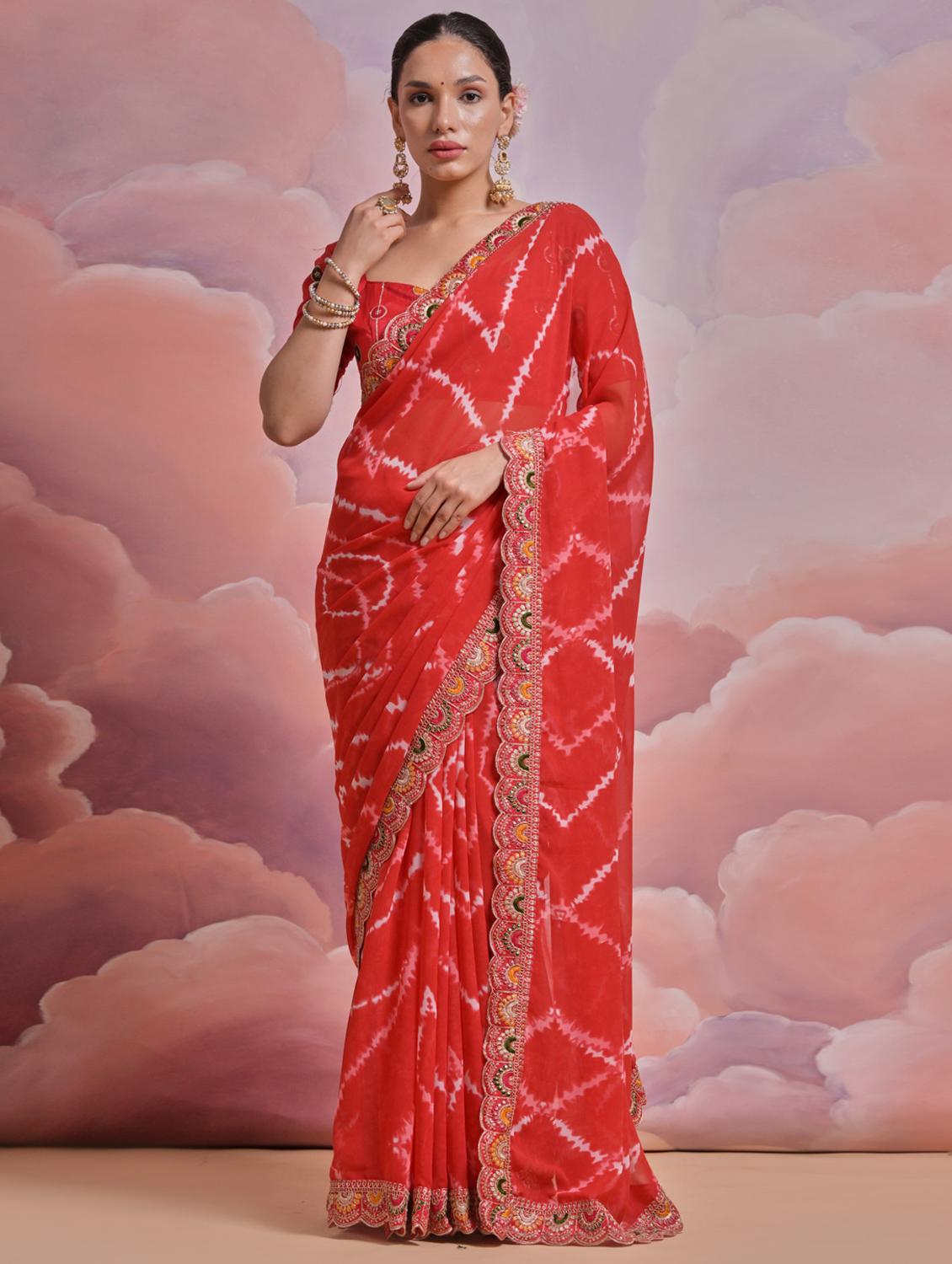 women tie & dye printed bordered saree with blouse - 22063027 - Zoom Image - 0