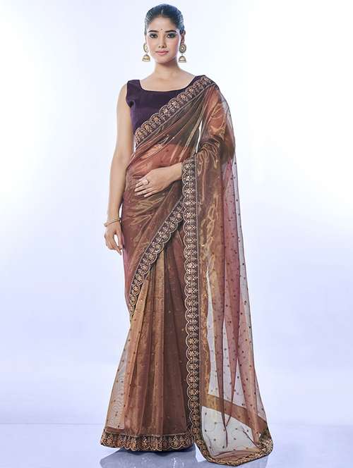 women solid with work bordered saree with blouse - 22063035 -  Standard Image - 0