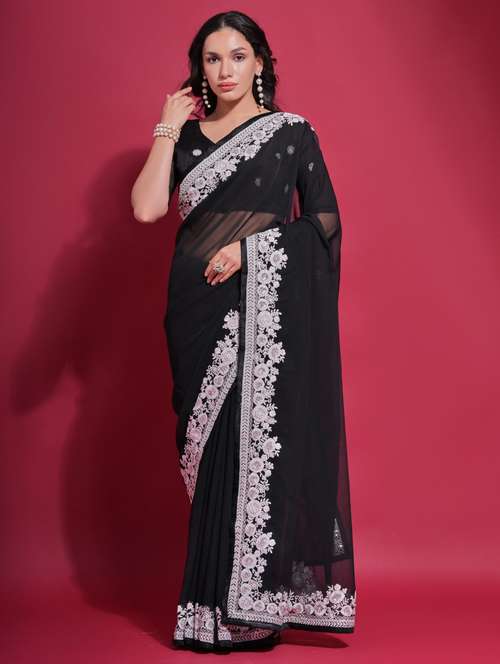 women solid with bordered saree with blouse - 22063039 -  Standard Image - 0