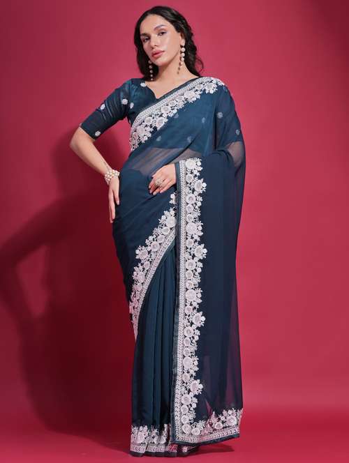 women solid with bordered saree with blouse - 22063040 -  Standard Image - 0