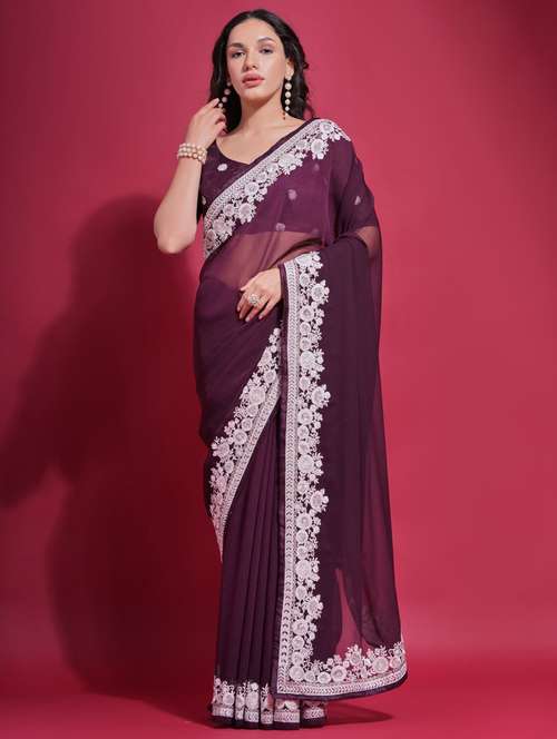 women solid with bordered saree with blouse - 22063041 - Standard Image - 0