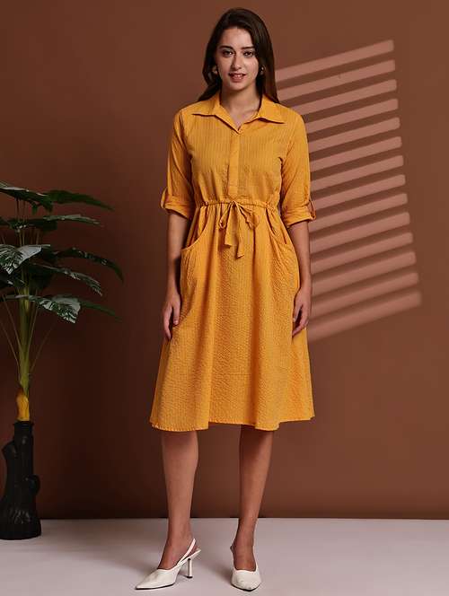 mustard poly crepe aline dress - 22063059 - Standard Image - 0