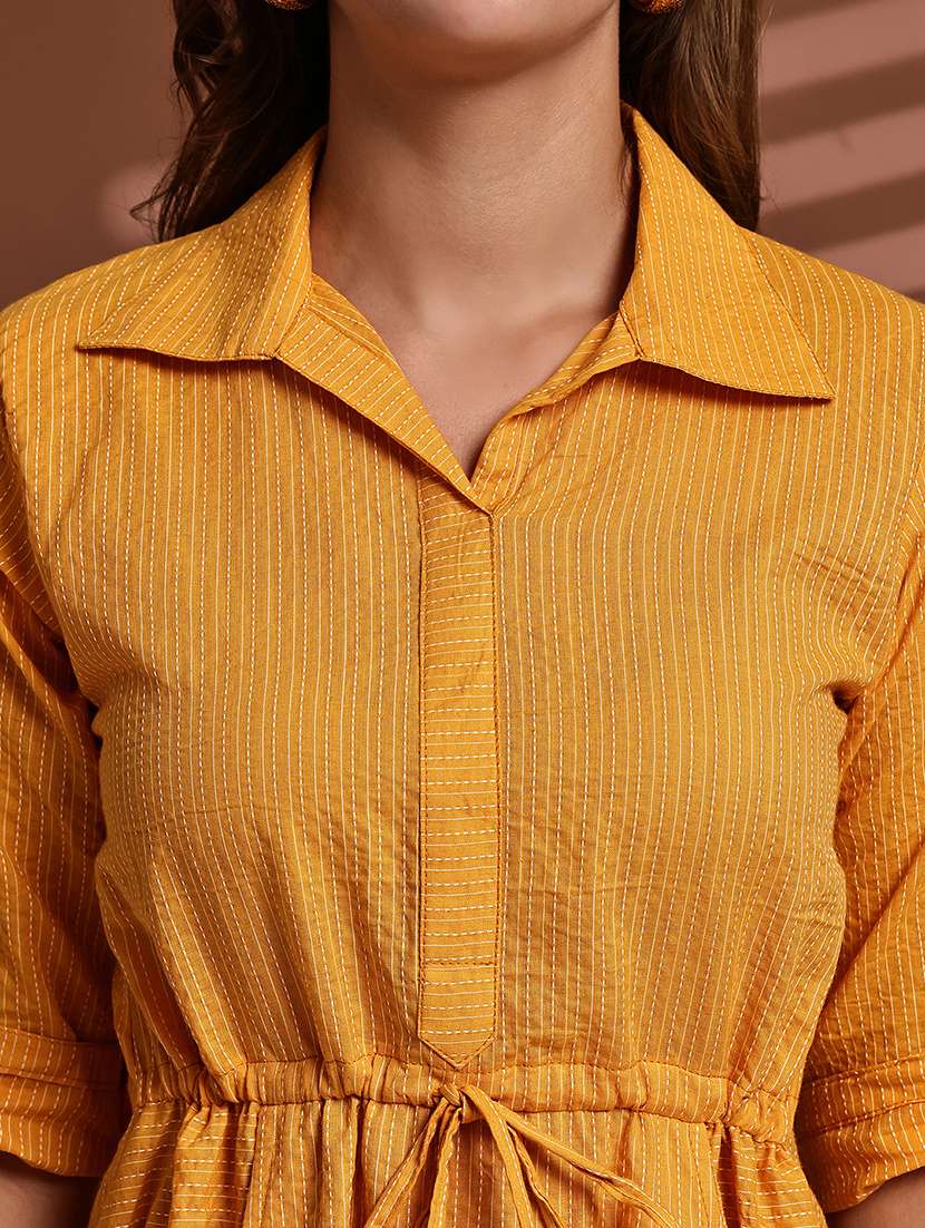 mustard poly crepe aline dress - 22063059 - Standard Image - 3