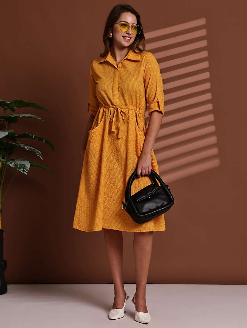 mustard poly crepe aline dress - 22063059 - Standard Image - 5