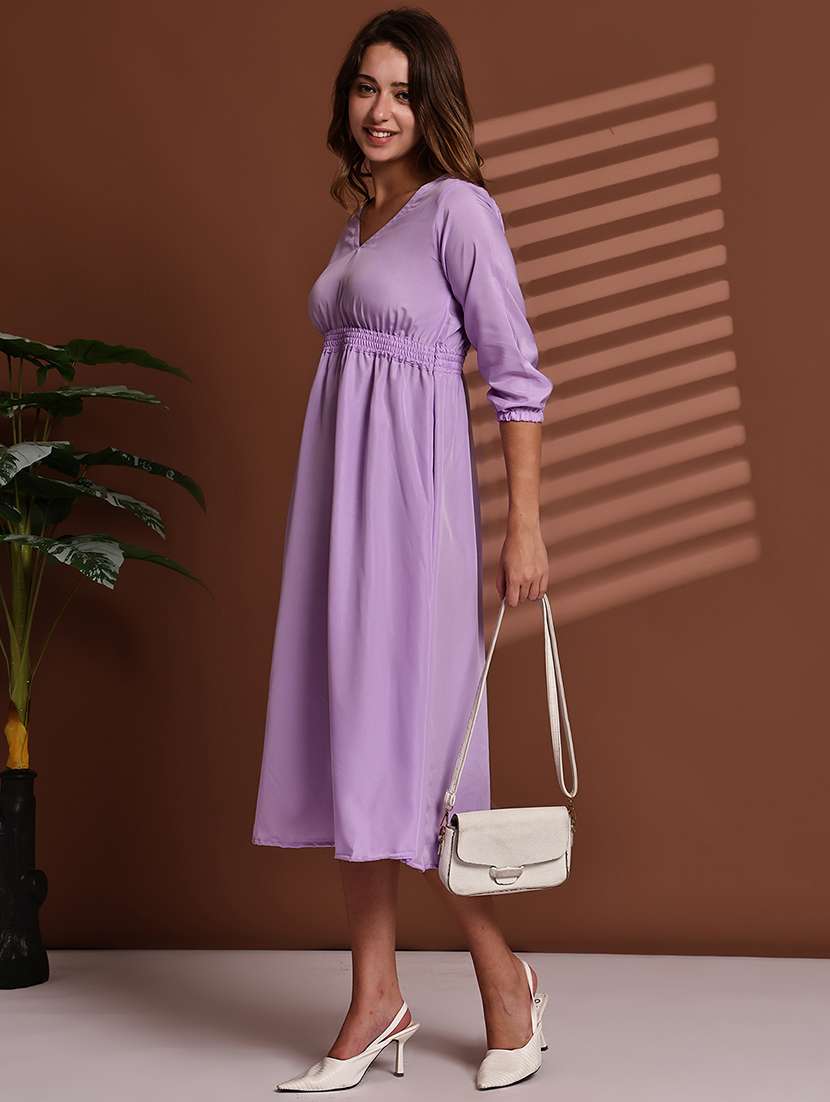 purple poly crepe aline dress - 22063060 - Standard Image - 5