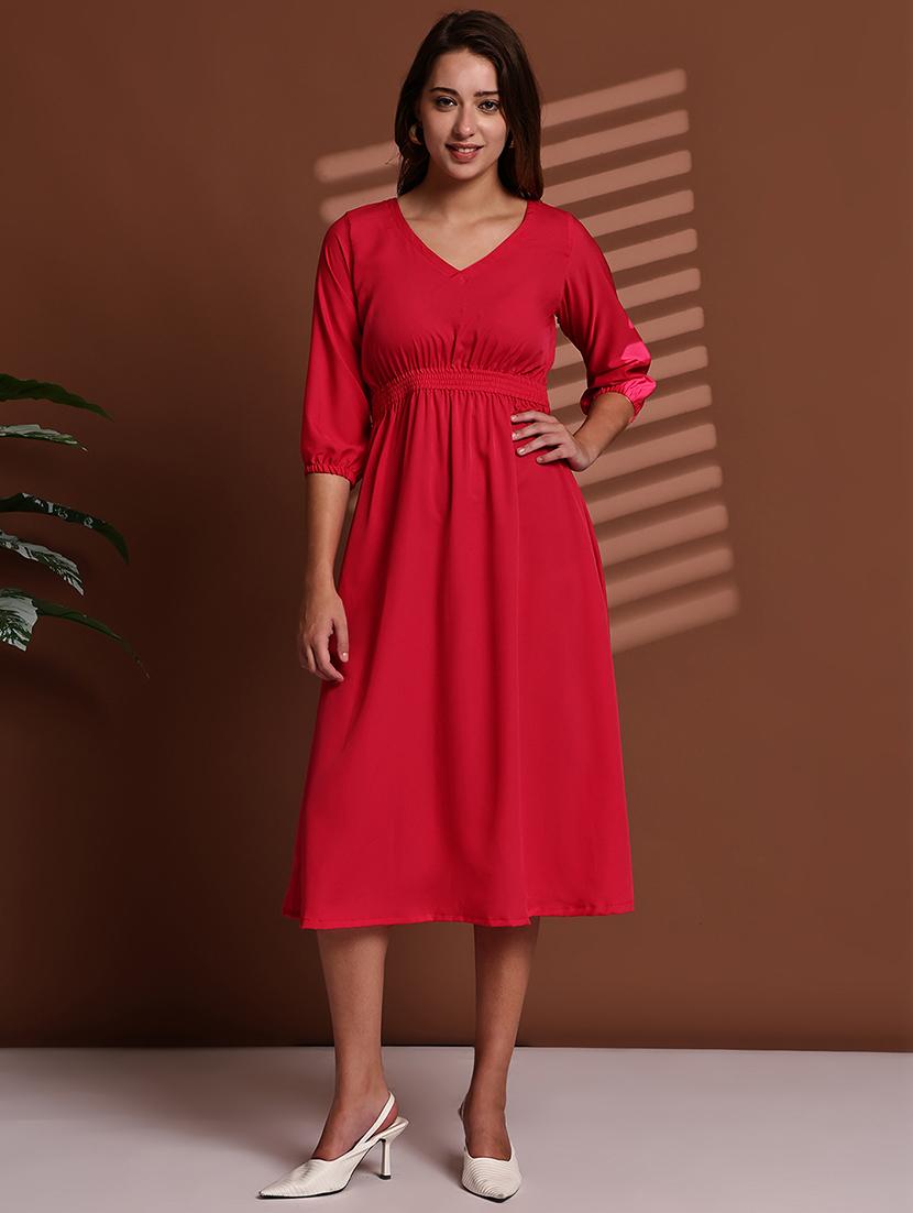 red poly crepe aline dress