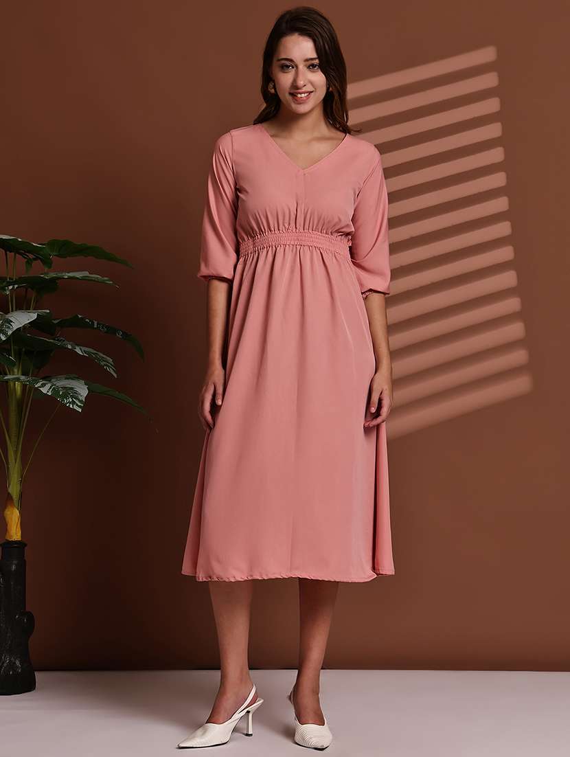 peach poly crepe aline dress - 22063062 - Zoom Image - 0
