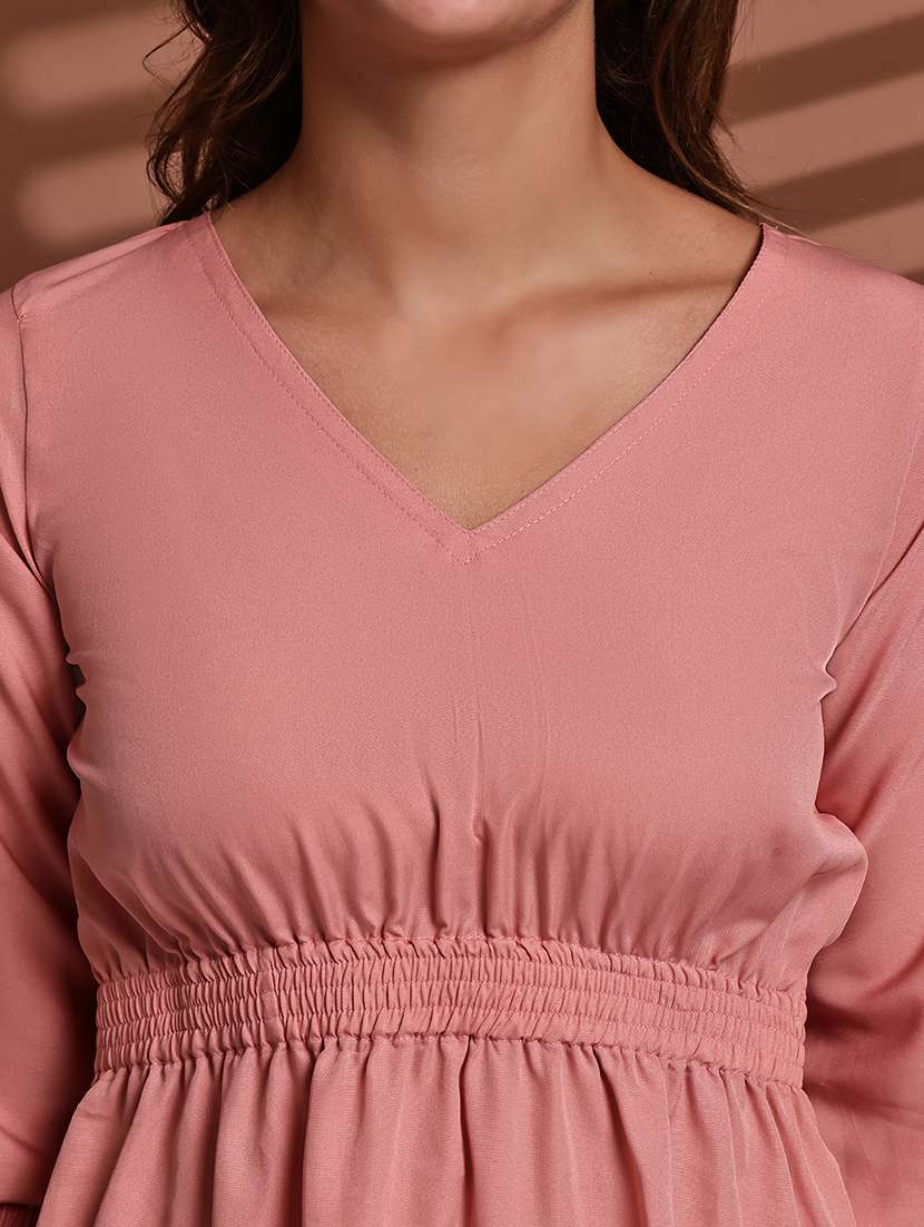 peach poly crepe aline dress - 22063062 - Standard Image - 3