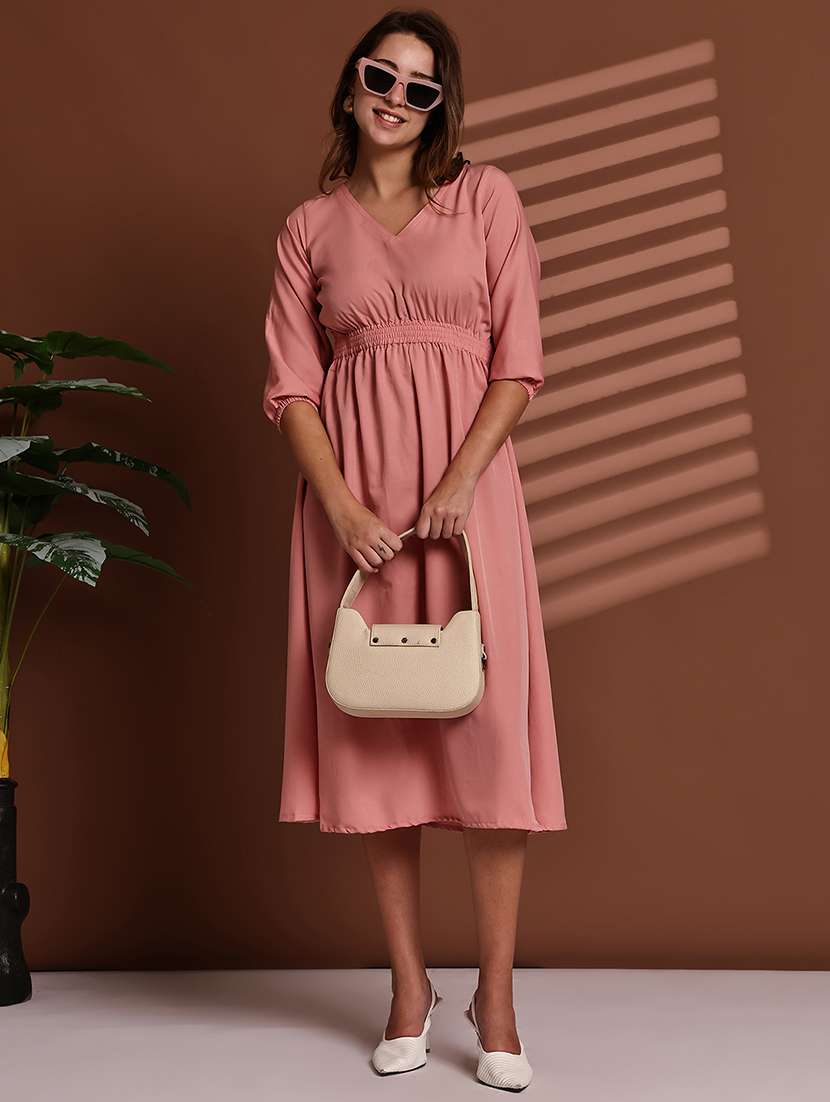 peach poly crepe aline dress - 22063062 - Standard Image - 5
