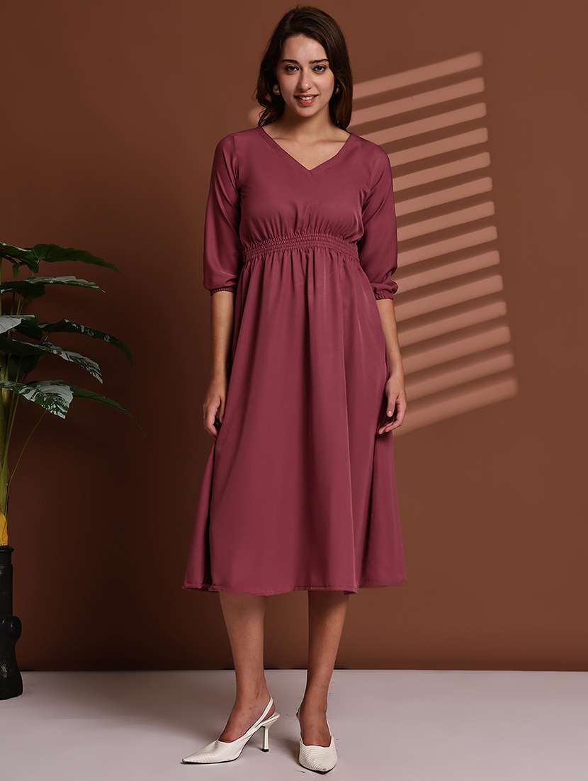 burgundy poly crepe aline dress - 22063063 -  Zoom Image - 0