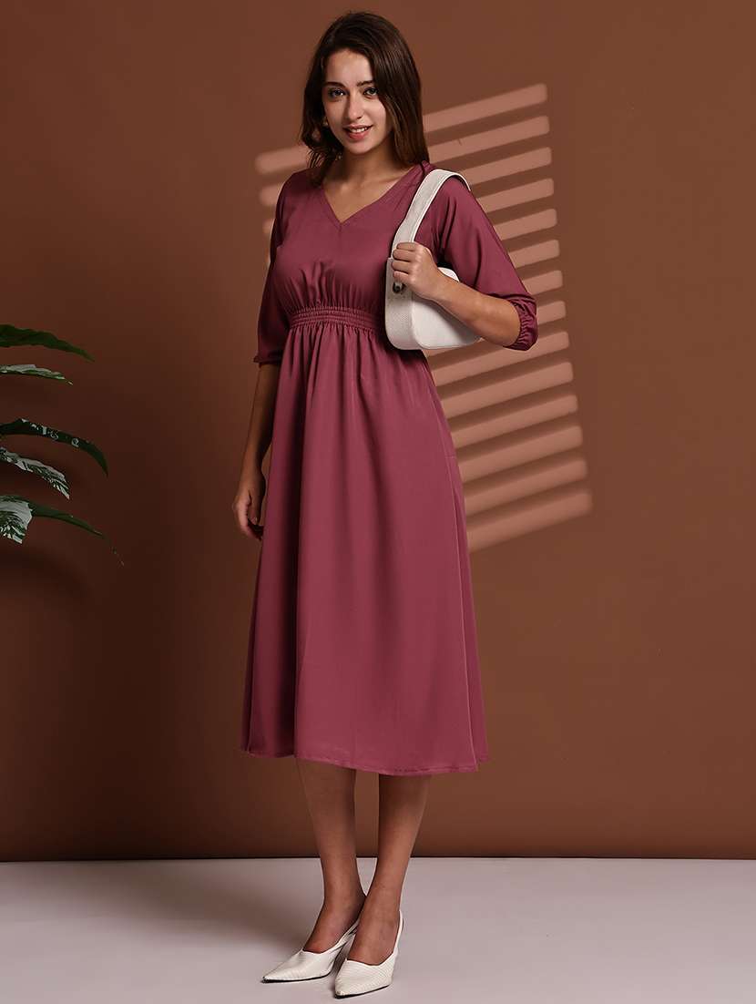 burgundy poly crepe aline dress - 22063063 - Standard Image - 5