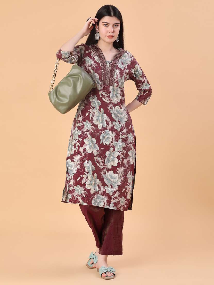 women three quarter sleeve kurta and pant set
