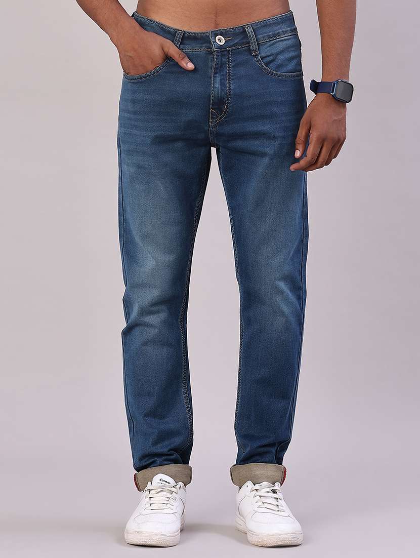 men solid mid rise tapered fit jeans
