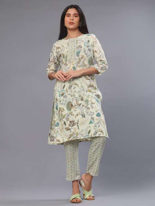 women floral three quarter sleeve kurta pant set - 22063417 -  Standard Image - 0