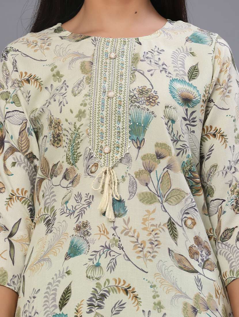 women floral three quarter sleeve kurta pant set - 22063417 -  Standard Image - 5