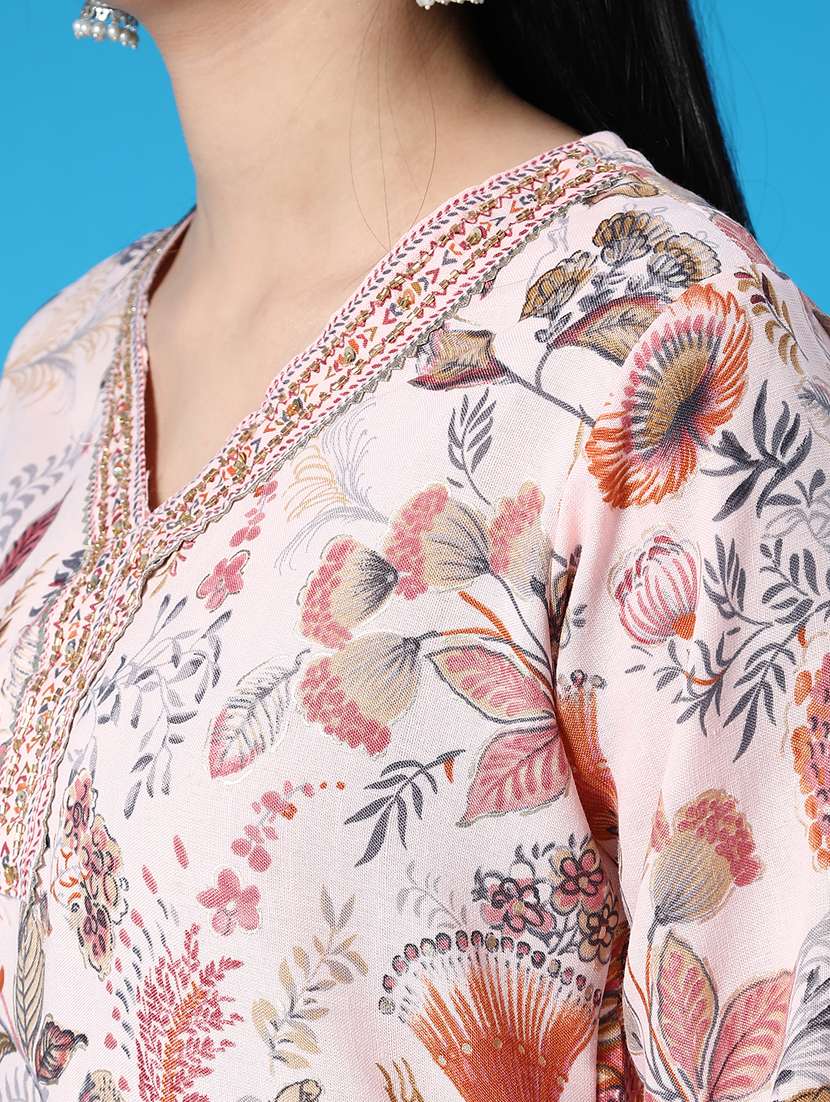 women floral printed three quarter sleeve kurta pant set - 22063420 -  Standard Image - 5