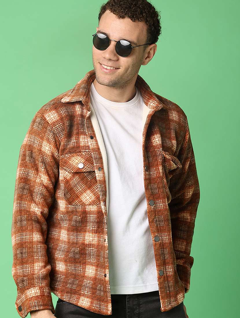 men checkered long sleeve regualr fit casual shirt