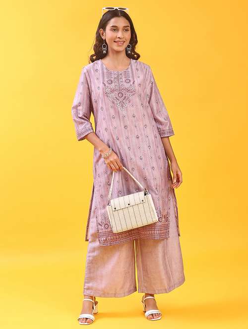 women three quarter sleeve kurta and palazzo set - 22063559 -  Standard Image - 0