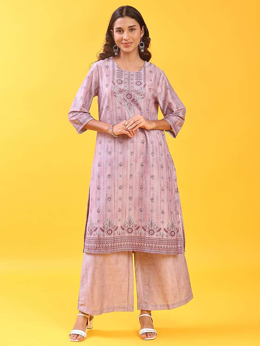 women three quarter sleeve kurta and palazzo set - 22063559 -  Standard Image - 3