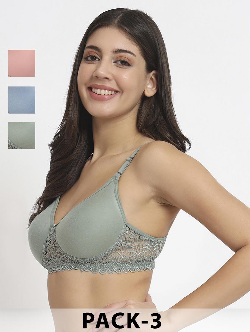 women pack of 3 solid t-shirt bra