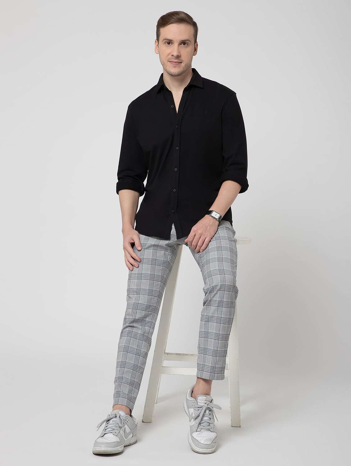 men solid collared long sleeve regular fit shirt - 22063604 -  Standard Image - 3