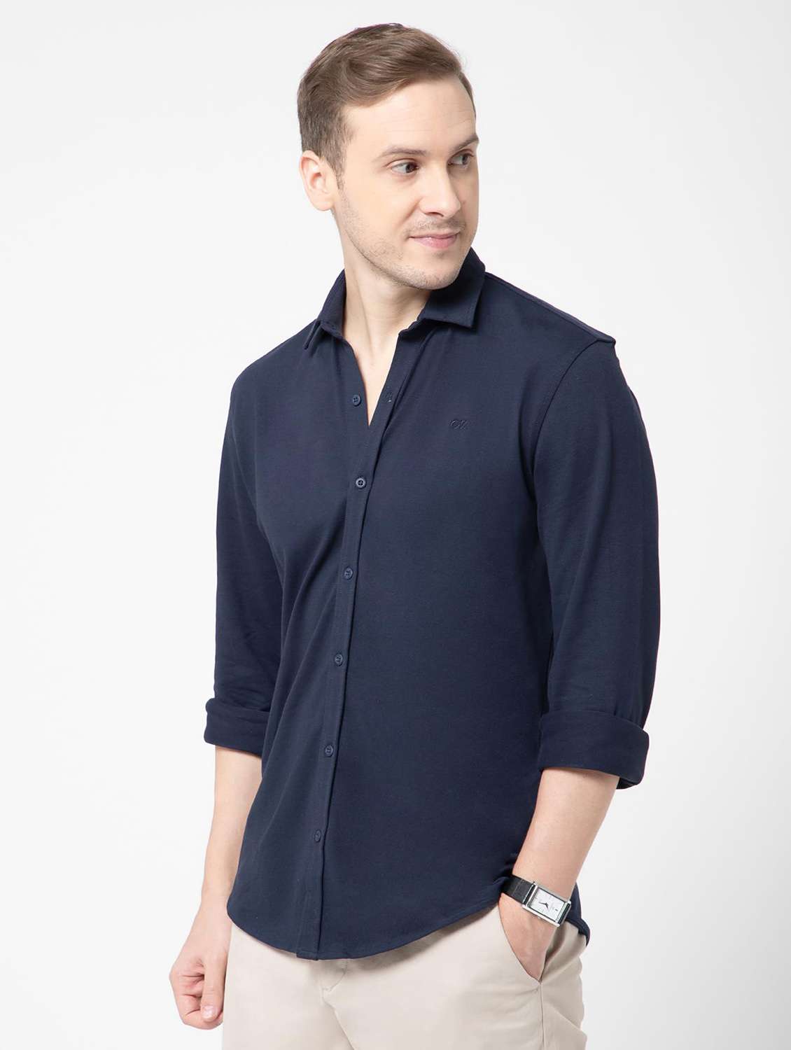 men solid collared long sleeve regular fit shirt
