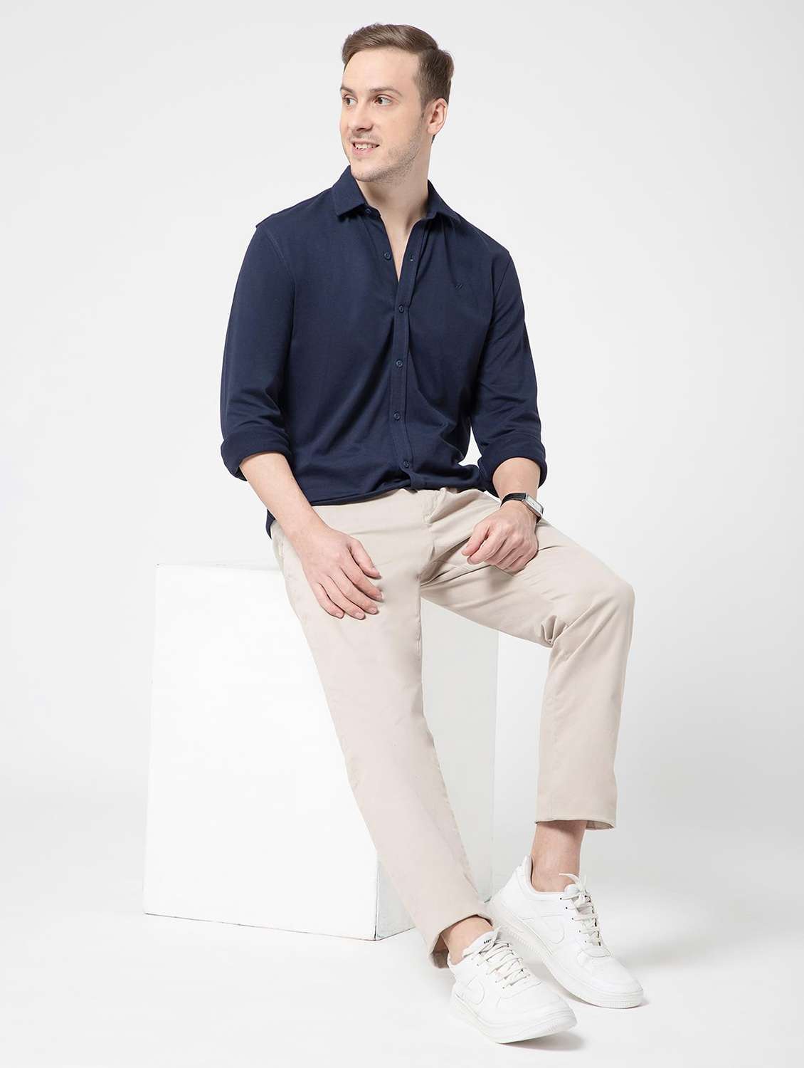 men solid collared long sleeve regular fit shirt - 22063605 -  Standard Image - 3