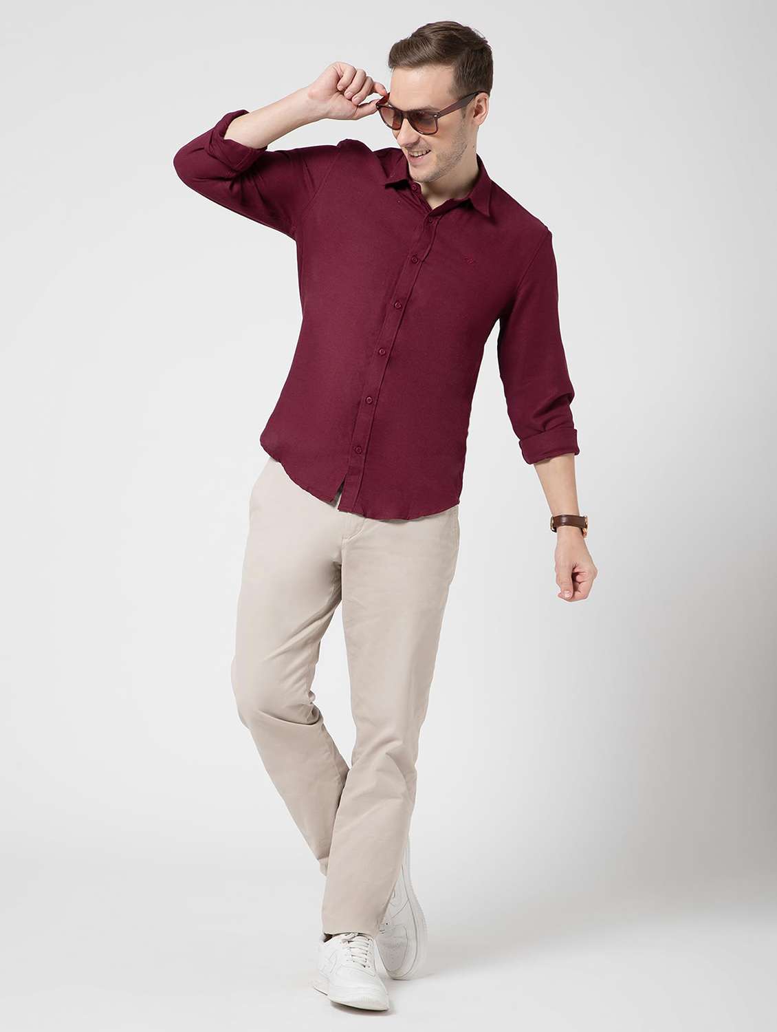 men solid collared long sleeve regular fit shirt - 22063607 - Standard Image - 3