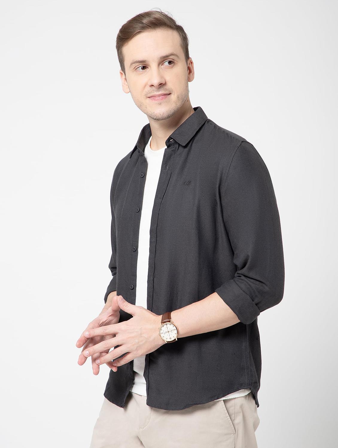 men solid collared long sleeve regular fit shirt